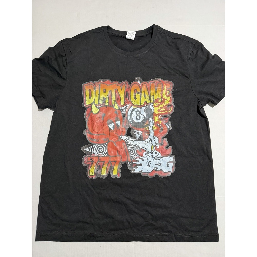unbranded black tee 'Dirty Game 777' Devil Eight ball, men's Large T-shirt